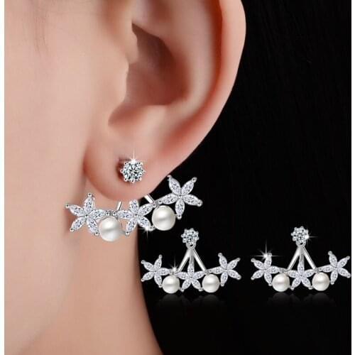 Korean Version of Fashion Rear Hanging Horse-eye Zircon Earrings Women Fashion Hundred Set Diamond Flower Studs Earing Women