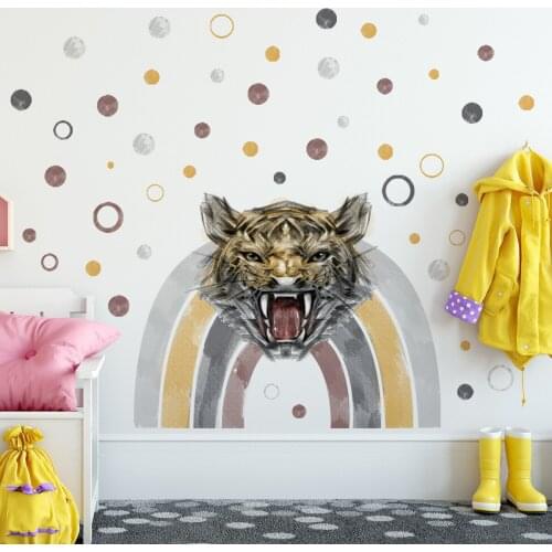 Creative Rainbow Wall Sticker Boy Girl Bedroom Teen Room Decor Aesthetic Self Adhesive Wallpaper DIY Circle Tiger Head Decals