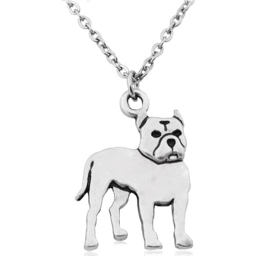 Cute Pit Bull Terrier Pendant Necklace Boho Staffordshire Bull Collar Love Necklaces For Women Men Jewelry Stainless Steel Chain