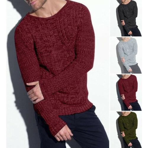 Mens Winter Warm Sweater Slim Fit Knit Round Neck Pullover Jumper Tops Knitwear