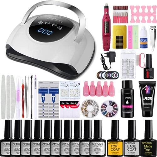 Nail Gel Polish Set UV LED Nail Lamp Kit Manicure Set Tools Nail Drill Kit Salon Nail Gel Extension Builder Poly Nail Gel Kit