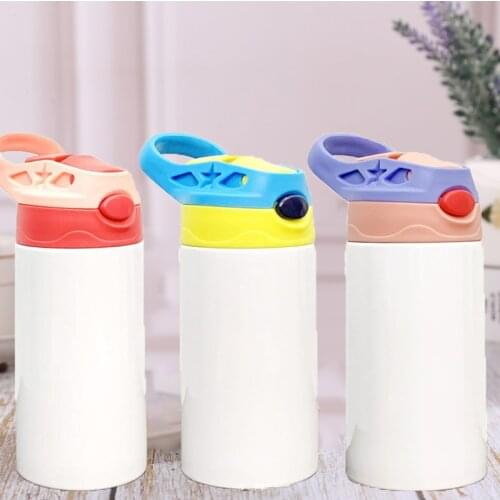 New 350ML DIY Creative Sippy Cup White Blank Water Bottle With Straw Lid Stainless Steel Double Vacuum Thermos Portable Gift