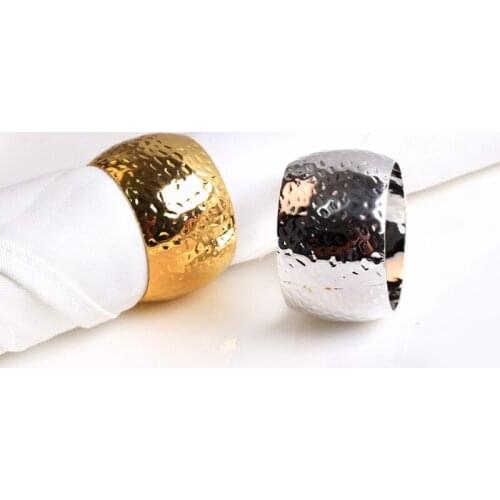 European Modern Gold Silver Plating Solid Circle With Hammer Patterns On Stainless Steel Napkin Rings Set of 4, 6, 8 Pieces