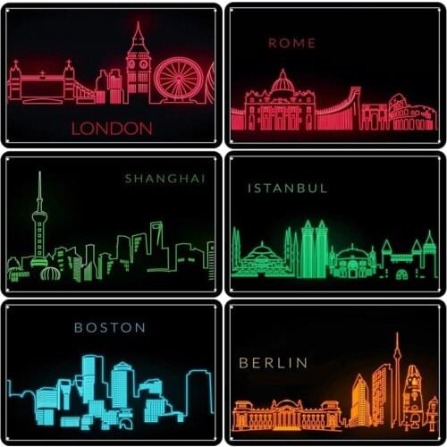 Wall Art Vintage Metal of Fluorescence City Vintage Home Bar Cafe Decor Tin Sign Vintage Metal Plaques Shabby Chic Decor 20x30cm