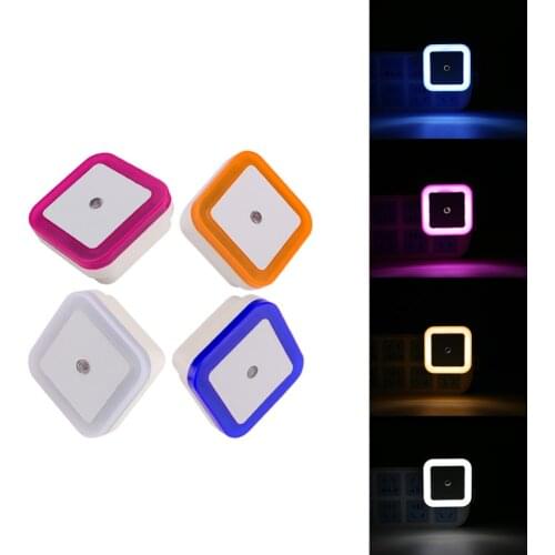 Light Sensor Control Night Light US EU Mini Night Light Square Bedroom Lamp AC110-220V LED Colorful Night Lights For Baby Gift