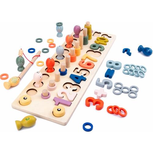 NEW Kids Educational Wooden Toys Montessori Materials Magnetic Fishing Game Count Shape Cognition Math Toys Gifts for Children