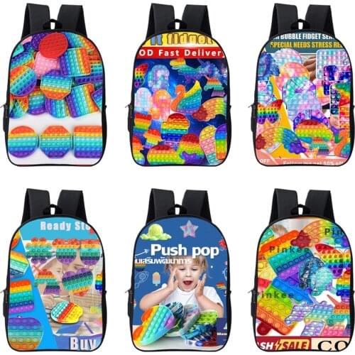 New 3D Anime Canvas Double Zipper POP It Backpacks Mochila Cartoon 16Inch School Bags Decompression Game Bag Children Sac A Dos