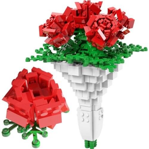 New Creative Ideas Series 474pcs Romantic Flowers Rose Bouquet Building Blocks MOC Bricks Toys For Girls Valentines Day Gifts