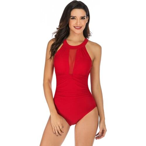 New Swimsuit Solid Color Triangle Swimsuit One Piece Swimsuit Womens Halter One-Piece Swimsuit Women