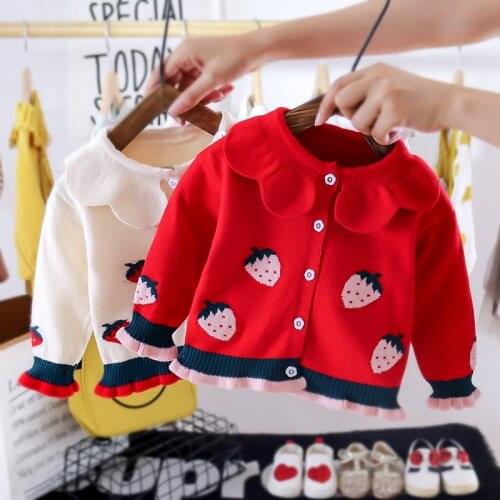 Girls strawberry sweater coat princess western cardigan all-match sweater Korean new childrens clothing spring and autumn