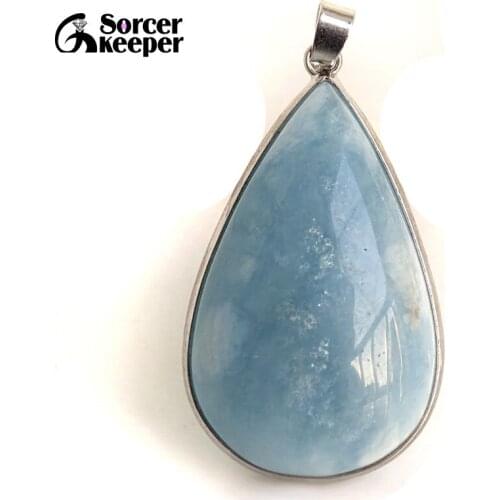 Genuine Aquamarinea Gem Real Natural Ocean Blue Aquamarln Pendant Necklace For Woman Man CBA Beads Stone Jewelry DIY Gift BF132