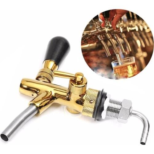 Adjustable Beer Faucet, Stainless Steel Gold for Kitchen, Barrel Beer Machine Faucet G5 / 8 Handle Chrome Gold Plating