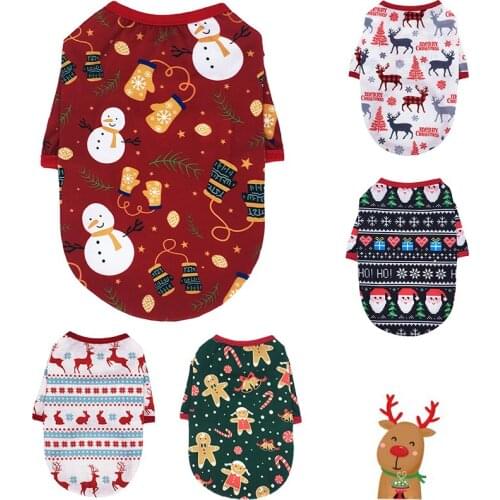 Dog Christmas Clothes Cute Cartoon Elk Snowman Dog Shirt Christmas Dog coat Hoodies Small Dogs Jacket Autumn Winter Ropa Perro