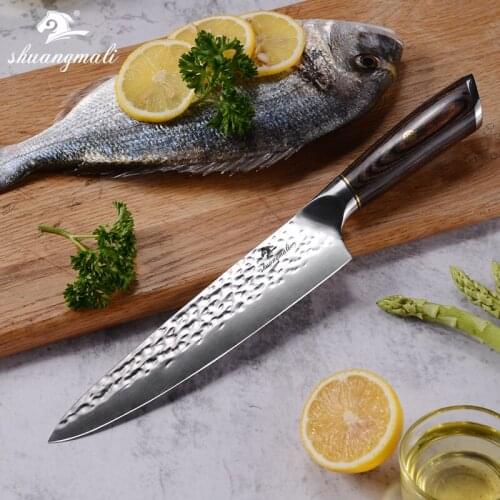 Shuangmali 8Inch Japanese Cleaver Knife Forged 5Cr15 Stainless Steel Kitchen Chef Knives Utility Cooking Filleting Slicing Knife