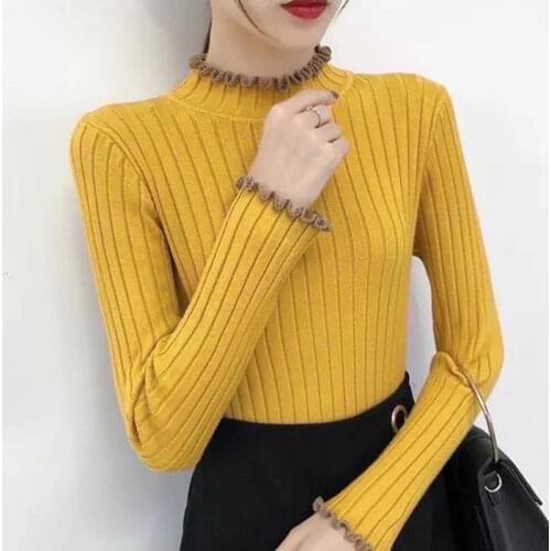 2021 Autumn Winter New Women Sweaters Half High Collar Long Sleeve Sweater Womens Slim Knitted Elasticity Pullover Pull Femme