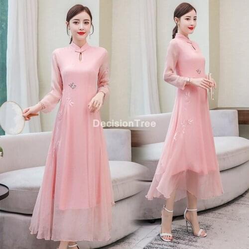 2021 traditional vietnam ao dai chinese dress qipao for women flower print cheongsam ethnic style costume floral aodai dress