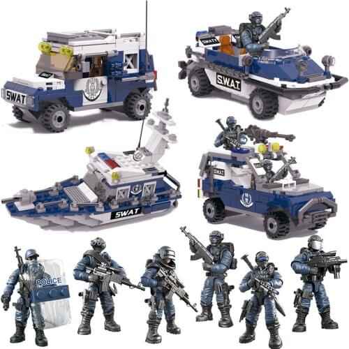 Military Series World War Explosion-proof assault vehicle amphibious patrol boat DIY Model Building Blocks Bricks Toys Gifts