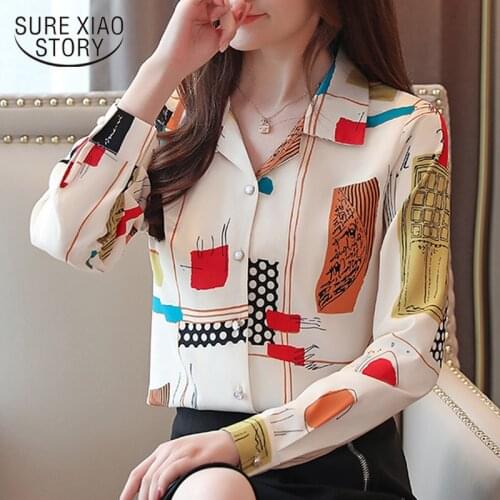 2021 New Long Sleeve Printed Blouse Women Loose Shirt Femme Casual Cardigan Vintage Chiffon Women Blouse Tops Chemisier 7106 50