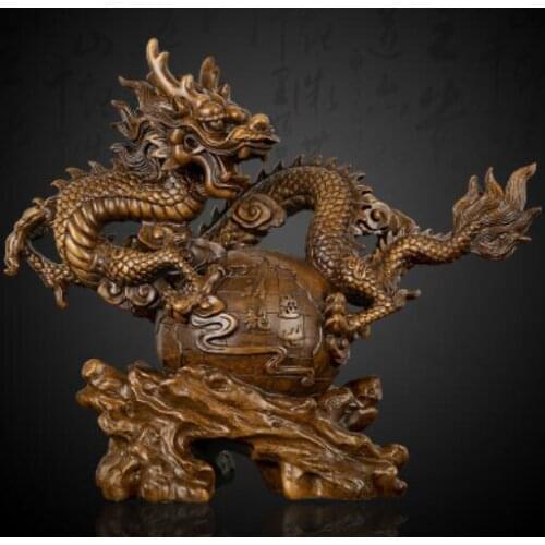 ZODIAC EXHIBITS PROSPERITY AND PROSPERITY GREEN EARTH DRAGON WOOD DECORATION HANDICRAFT HIGH-END LUXURY ANIMAL SCULPTURE STATUE