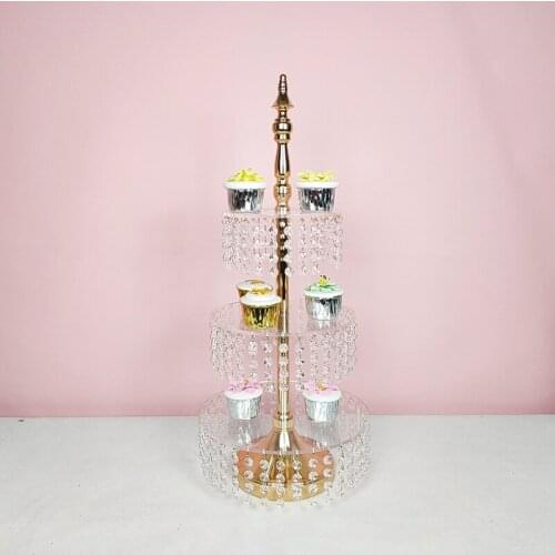 1pcs 3 tiers Wedding Party Table Candy Bar Table Decor gold& silver clear surface crystal cake stand cupcake tray
