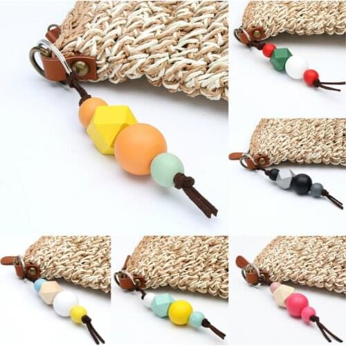 1pc Rainbow Color Wooden Beads Small And Big Wood Ball Key Chians Bag Hanging For Women Boho Gift Jewelry