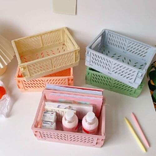 1Pc Mini Folding Plastic Storage Box Collapsible Storage Container Desktop Cosmetic Storage Basket Home Office Organizer Box