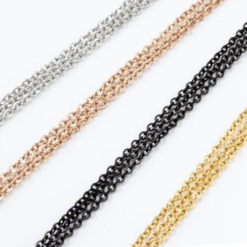 10pcs/lot Black Gold/Rose Gold Stainless Steel Cuban Link Chain Adjustable Pendant Bracelet Necklace For Jewelry Making 45cm+5cm