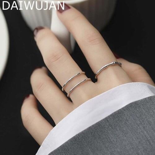 DAIWUJAN Korean 925 Sterling Silver Open Rings For Women Minimalist Double-layer Bamboo Finger Ring Summer Wild Tail Jewelry