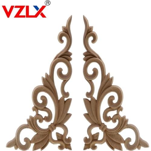 VZLX Wood Carving Furniture Applique Corner Onlay Door Cabinet Unpainted European Style Wood Carved Appliques