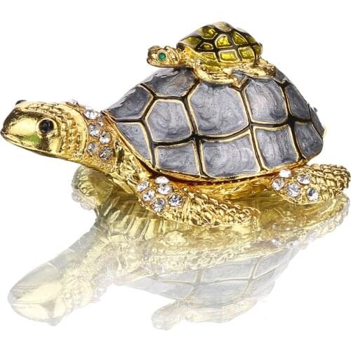 H&D Bejeweled Mother and Baby Turtle Jewelry Trinket Box with Crystals Home Wedding Decorative Gifts for Ladies Girls