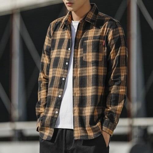 Harajuku Casual Plaid Shirt Men Slim Fit Cotton Wool Male Long Sleeve Shirts Men Fashion Brand Plus Size M-3XL 2021 Spring New