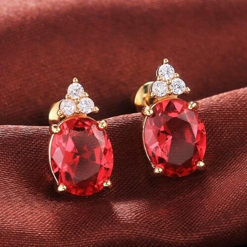 Huitan Luxury Big Oval Zircon Women Stud Earrings Simple Classic Design 8 Colors Versatile Female Earring Fine Gift Dropshipping