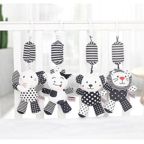 Cartoon Animals Baby Rattle Plush Doll Bed Mobile Hanging Toys Interactive Early Education Gift For Newborn Stuffed Wind Chimes