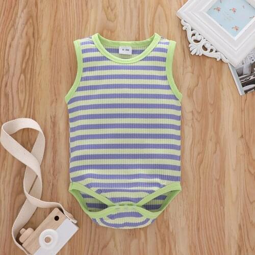 Summer Newborn Infant Baby Girls Boys O-Neck Sleeveless Ribbed Knit Striped O-Neck Romper Jumpsuit Playsuit Outfits Clothes#P4