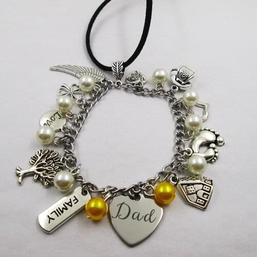 Dad family theme home love leather stainless steel chain rearview mirror christmas tree decoration Bag ornaments