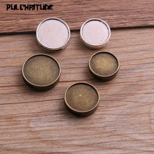 6pcs 14-20mm Inner Size Two Color Tooth Round Leather Slider Beads Blank Cabochon Setting Diy Bracelet Making P6686