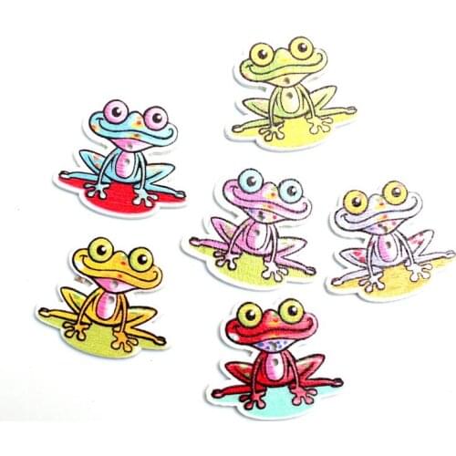 LF 50Pcs Mixed Frog 30X27mm Wooden Buttons For Clothes Wood Decoration Craft Scrapbooking Sewing Needlework DIY Accessories