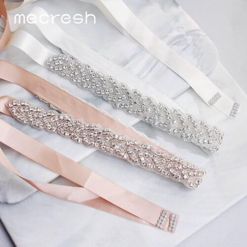 Mecresh Elegant Rhinestones Wedding Belt Sash White Pink Ribbon Bridal Belt for Wedding Gown Wedding Accessories MYD022