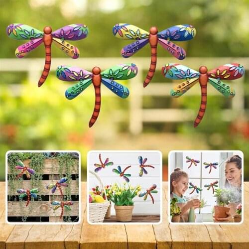 Metal Dragonfly Decor Wall Sculptures Ornaments Garden Art Hanging Decoration For Patio Porch Fence Garden Decoration Outdoor