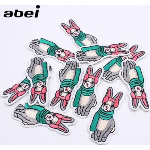 10pcs/lot Cute Rabbit Stickers Iron On Embroidery Animal Patches Sewing Fabric Appliques For Jeans Coats Shoes Pants DIY Badge