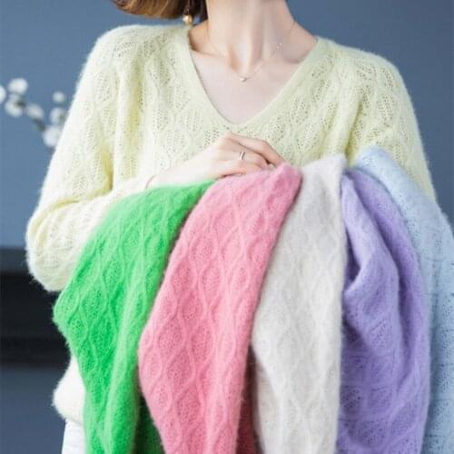 LHZSYY 2020 Autumn New Mink Sweater Women V-neck Hollow Pullover Long sleeve Base Shirt Knitted Cashmere Sweater Thick Plus size