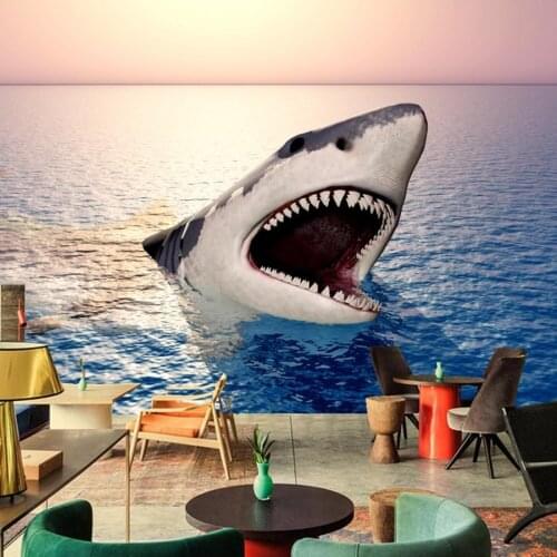 Ocean Sharks Animals 3D_Graphics wallpapers papel de parede, hotel bar living room sofa TV background kids room 3d wallpaper