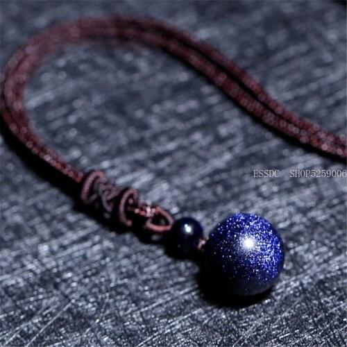 Wholesale Universe Galaxy Pendulum Natural Blue Sandstone Ball Pendant Necklace 8-18mm Transfer Luck Beads Men or Women Jewelry