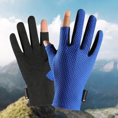 2pcs Dew Two Finger Ice Silk Cycling Fishing Sunscreen Gloves Summer Cool Hands CoversOutdoor Gloves for Fishing