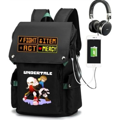 Undertale Backpack for Boys Girls Student School Bag with Usb Charging Printing Mochila Laptop Casual Travel Backpack