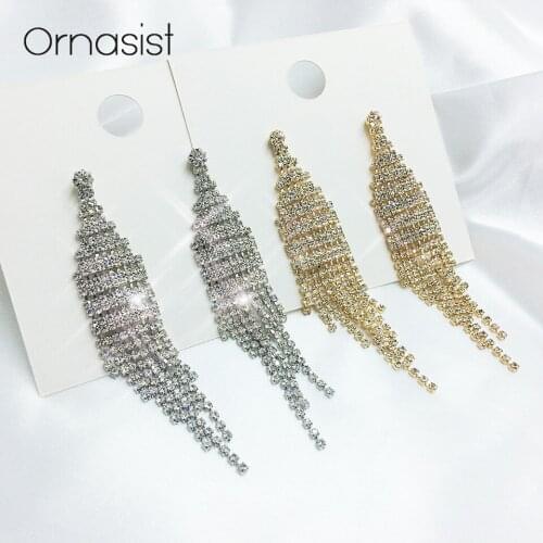 Hyperbole Crystal Earrings Bohemia Tassel Long Earrings For Women Wedding Party Fashion Jewelry Boho Metal Earrings Female