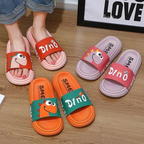 Summer Slippers Shoes Women Cartoon Dinosaur Open Toe Low Platform Flip Flops For Women Couples Home Indoor Flat Beach Slides