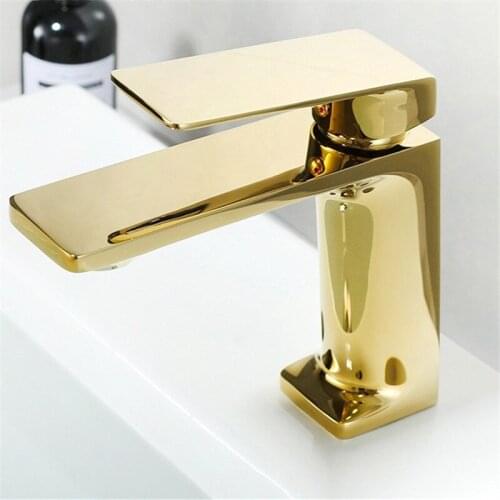 Bathroom Basin Faucet Hot & Cold Solid Brass Sink Mixer Tap Single Handle Deck Mounted Unique Design Gold Finished New Arrivals