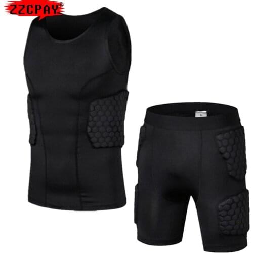 Honeycomb Anti-collision Suit Padded Compression Shirt Chest Protector Undershirt Football Soccer Paintball Shorts Knee Pads