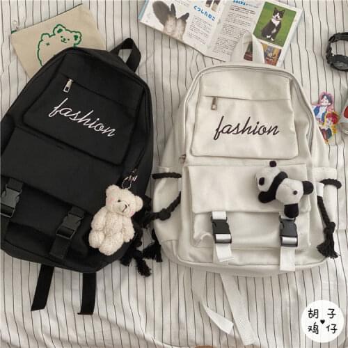 Student Travel Women Letter Backpack Canvas Cute School Bag Girl Kawaii Book Backpacks Laptop Female Fashion Bag
